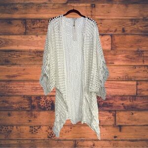 Woven Heart White Lace Open Front Kimono Duster One Size- New